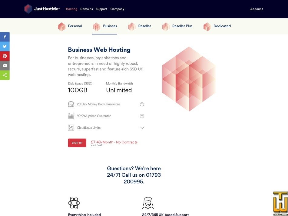 screenshot of Business from justhostme.co.uk
