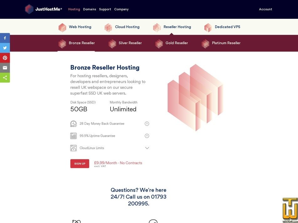 screenshot of Bronze Reseller from justhostme.co.uk