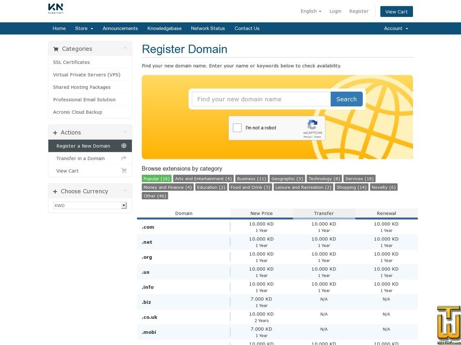 screenshot of .com from kuwaitnet.com