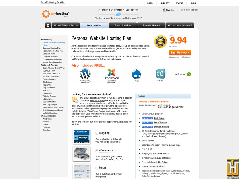 screenshot of Personal Website from myhosting.com