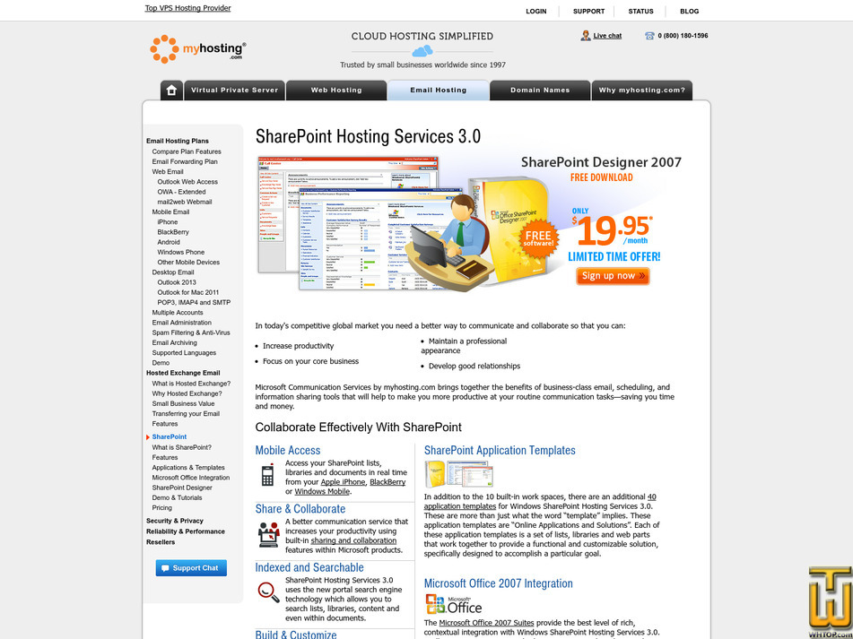 Taken on 29 September, 2020 screenshot of SharePoint Hosting from myhosting.com