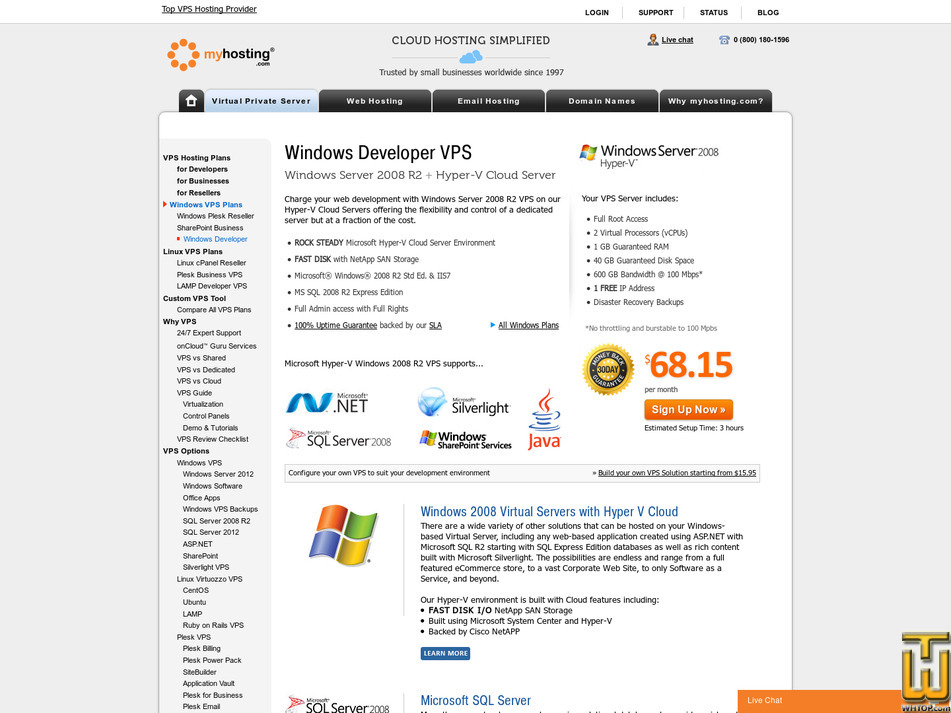Taken on 29 September, 2020 screenshot of Developer + .NET from myhosting.com