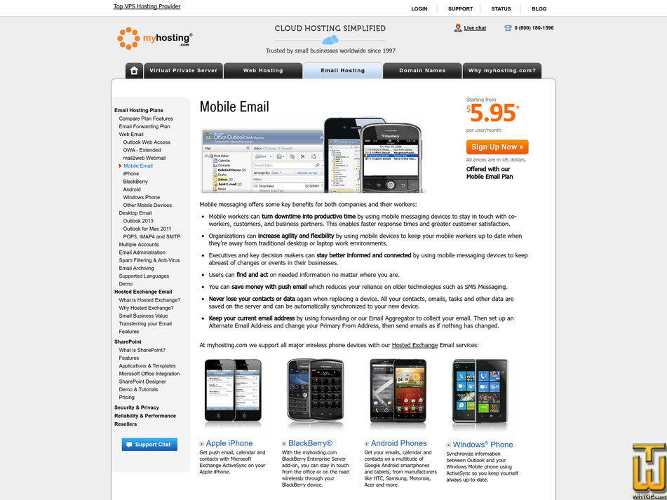 Taken on 29 September, 2020 screenshot of Mobile Email from myhosting.com