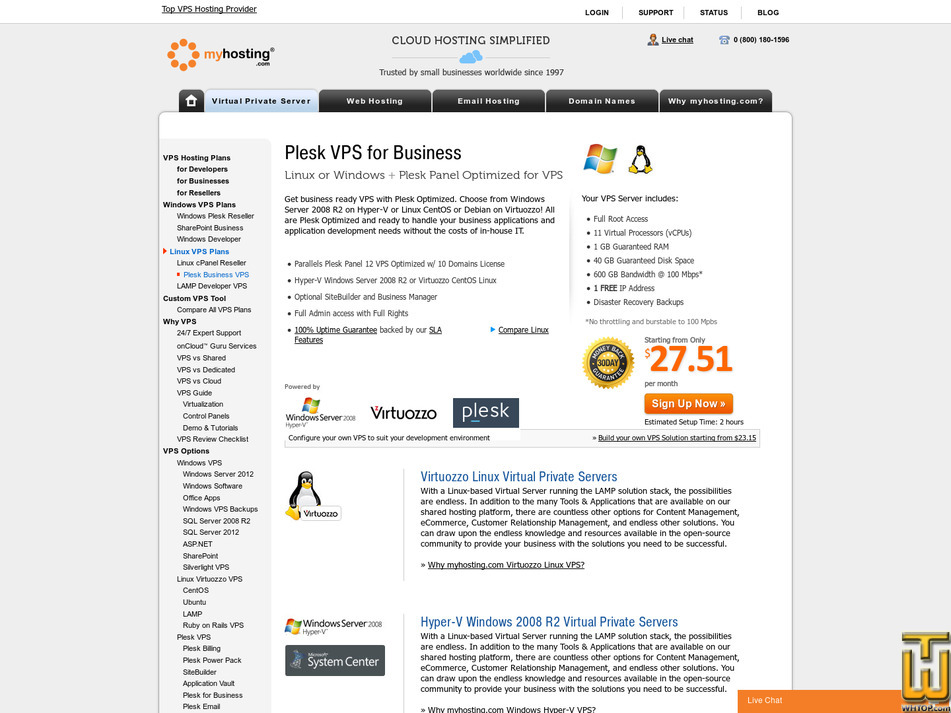 Taken on 29 September, 2020 screenshot of Plesk VPS for Business from myhosting.com