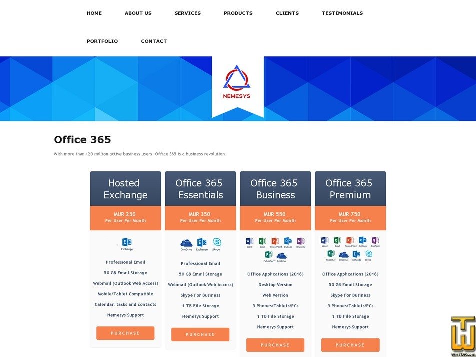 screenshot of Hosted Exchange from nemesys.mu