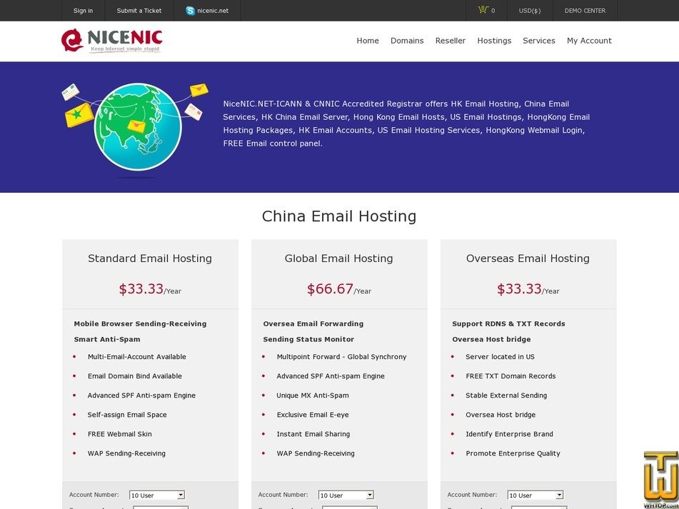 Taken on 2 April, 2020 screenshot of Standard Email Hosting from nicenic.com