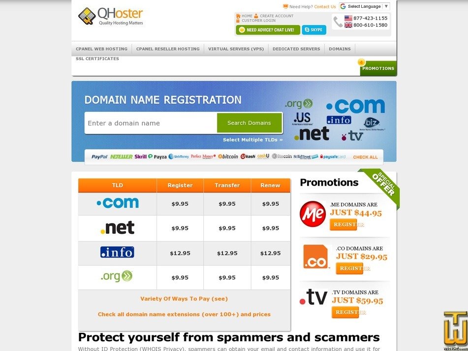 Taken on 27 July, 2019 screenshot of .com from qhoster.com