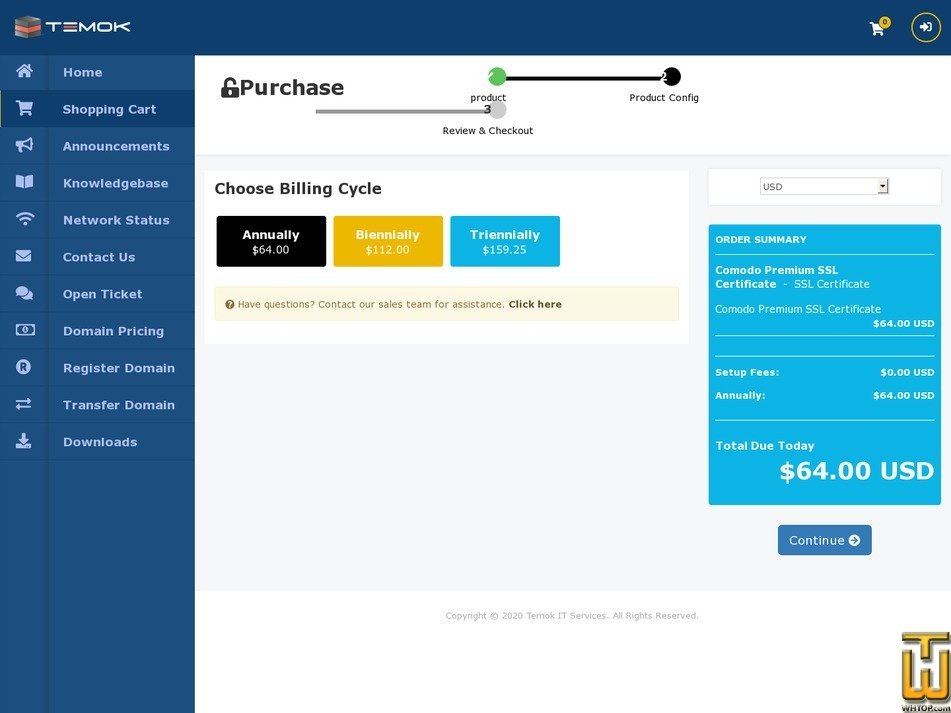 Taken on 17 January, 2020 screenshot of Comodo Premium SSL Certificate from temok.com