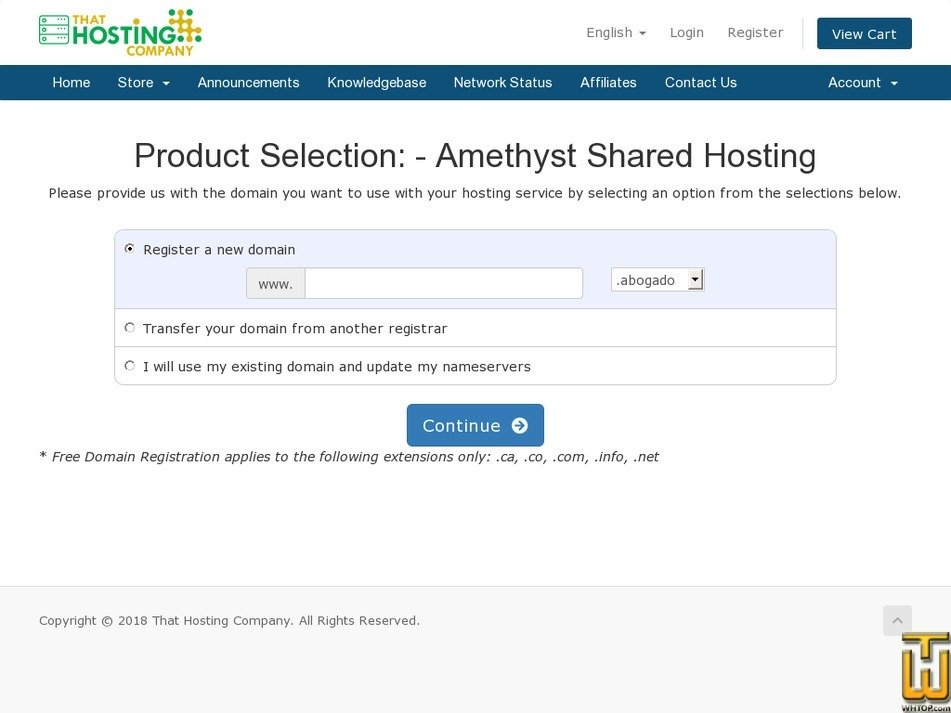 screenshot of Amethyst Shared Hosting from thathost.ca