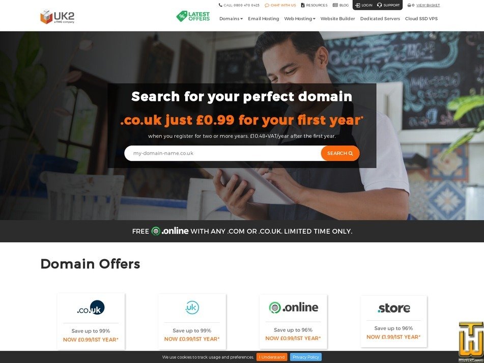 screenshot of .com from uk2.net