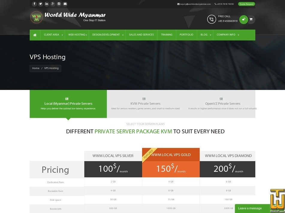 screenshot of WWM LOCAL VPS SILVER from worldwidemyanmar.com